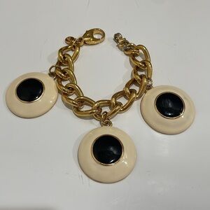 ⭐️Escada Vtg.  Modernist Cream With Black Dots Gold Heavy Bracelet-STUNNING!